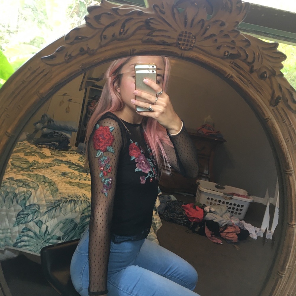 Long sleeve sheer floral top